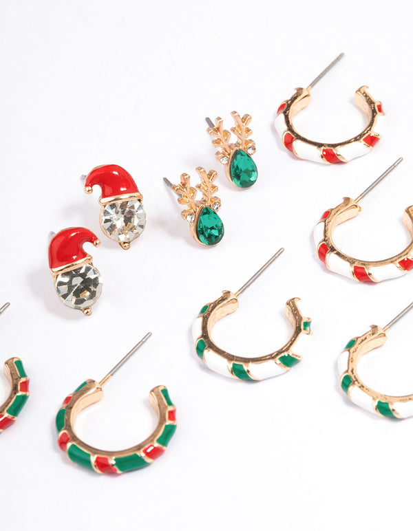 Gold Candy Cane Earrings 6-Pack