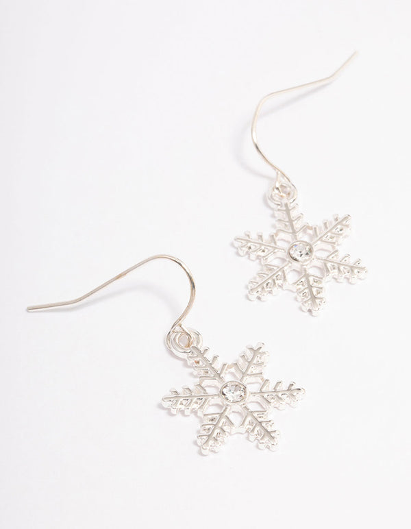 Silver Diamante Snowflake Drop Earrings