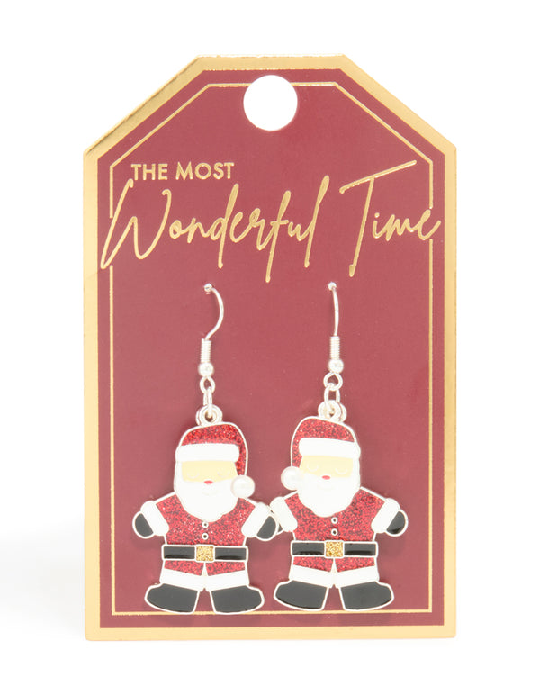 Silver Glitter Santa Drop Earrings
