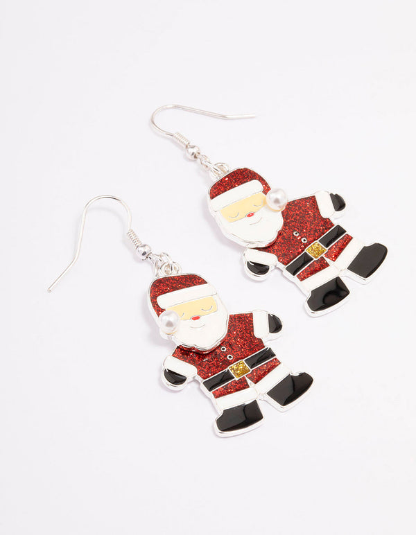 Silver Glitter Santa Drop Earrings
