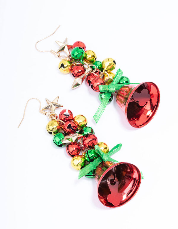 Gold Red Bell With Mini Bells Earrings