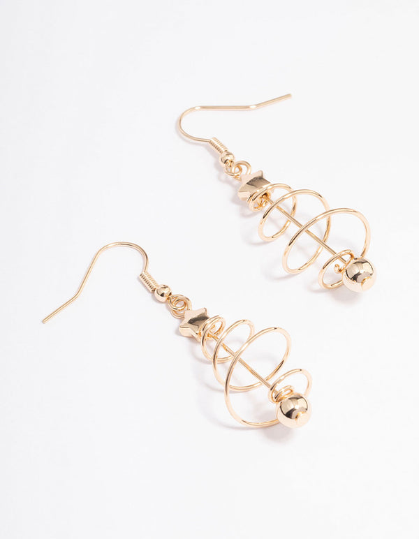 Gold Spiral Festive Tree Earrings