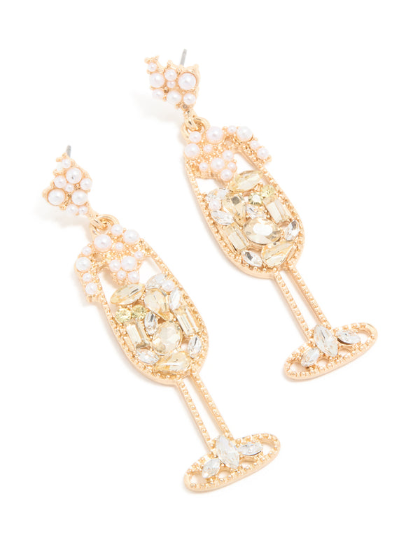 Gold Diamante Pearl Wine Earrings