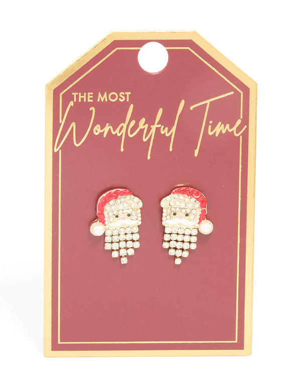 Gold Diamante Santa Stud Earrings