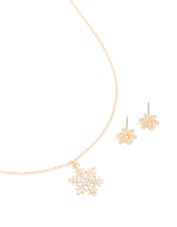 Gold Diamante Snowflake Earrings & Necklace Set