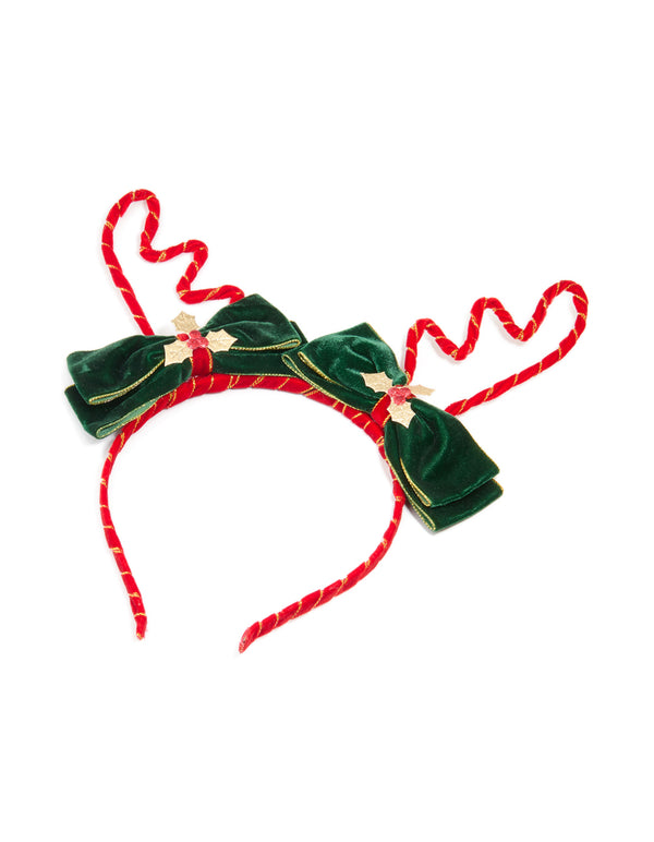 Green Fabric Reindeer Bow Headband