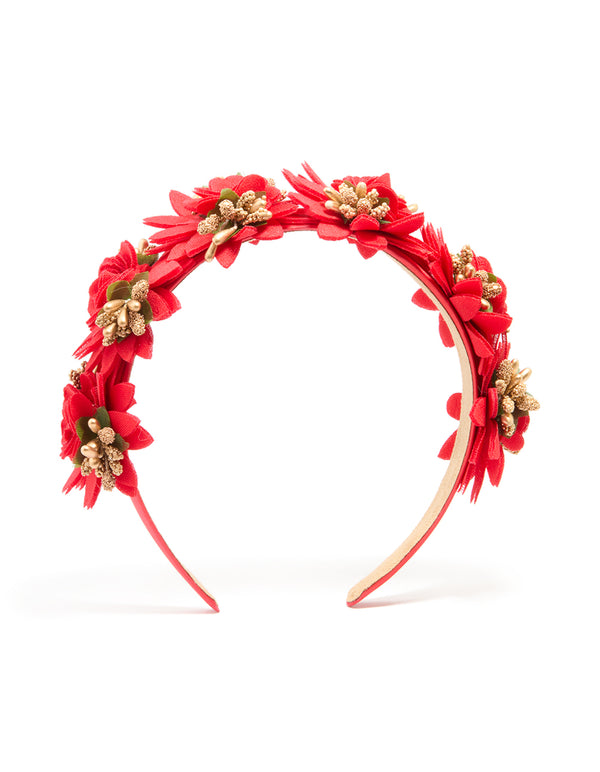 Red Fabric Poinsettia Floral Headband