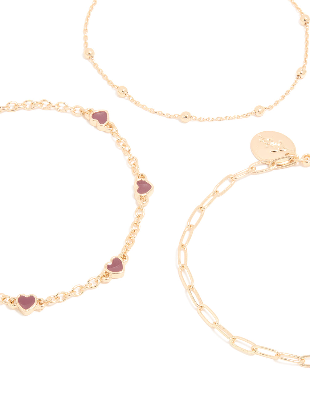 Gold Heart & Chain Bracelets 3-Pack