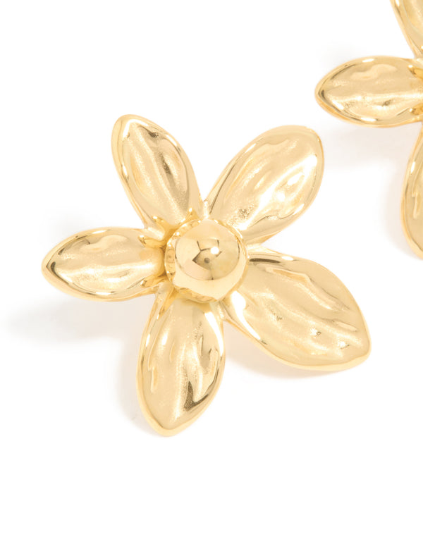 Waterproof Gold Plated Stainless Steel 5-Petal Flower Stud Earrings
