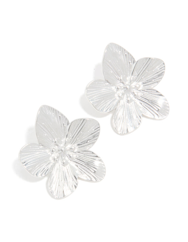 Waterproof Stainless Steel Textured Flower Stud Earrings