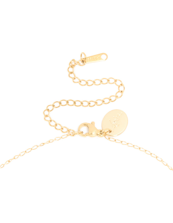 Elegantly crafted rosary necklace with beaded chain and cross pendant in waterproof gold plated stainless steel in a dainty style clasp detail view
