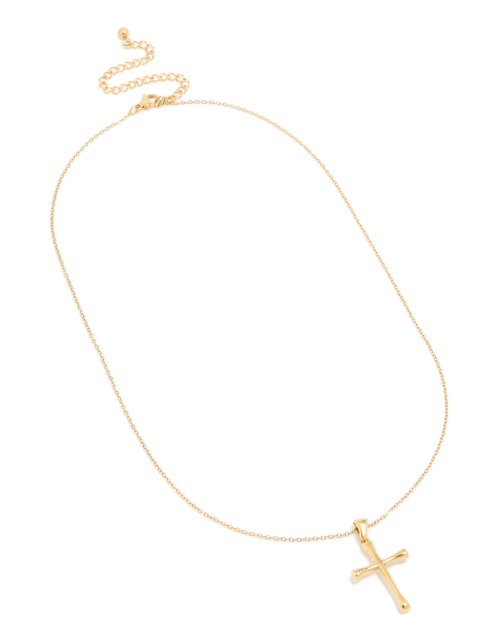 Discover waterproof large cross pendant necklace in gold plated stainless steel in a dainty style front view