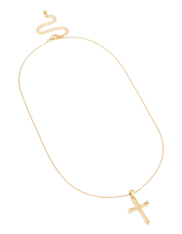 Waterproof Gold Plated Stainless Steel Large Cross Pendant Necklace