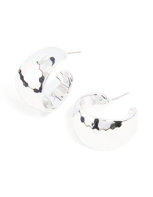 Silver Hammered Chunky Hoop Earrings