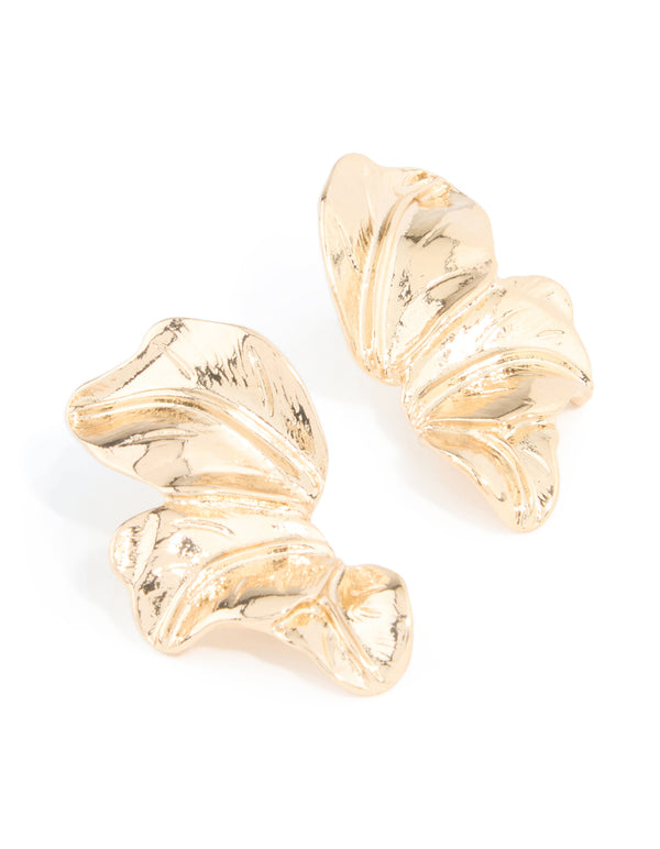 Gold Flower Fan Stud Earrings