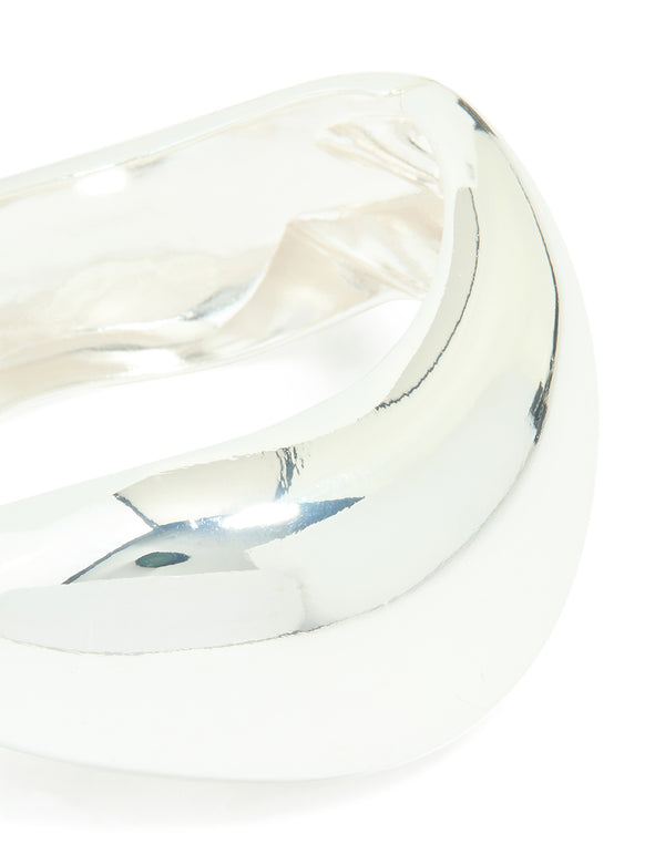 Silver Thick Wave Hinged Bangle