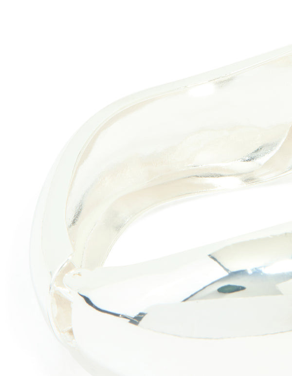 Silver Thick Wave Hinged Bangle