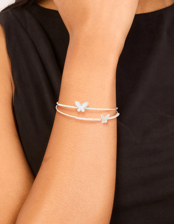Silver Cubic Zirconia Butterfly Wrist Cuff