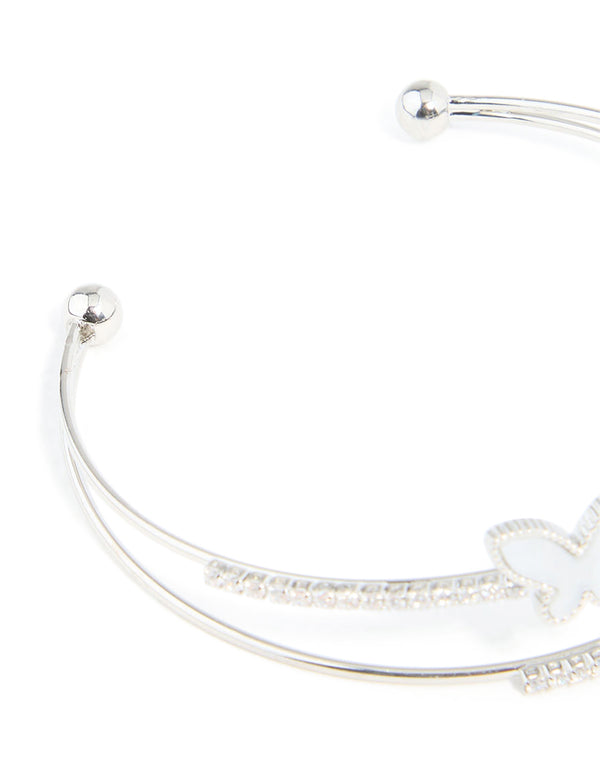 Silver Cubic Zirconia Butterfly Wrist Cuff