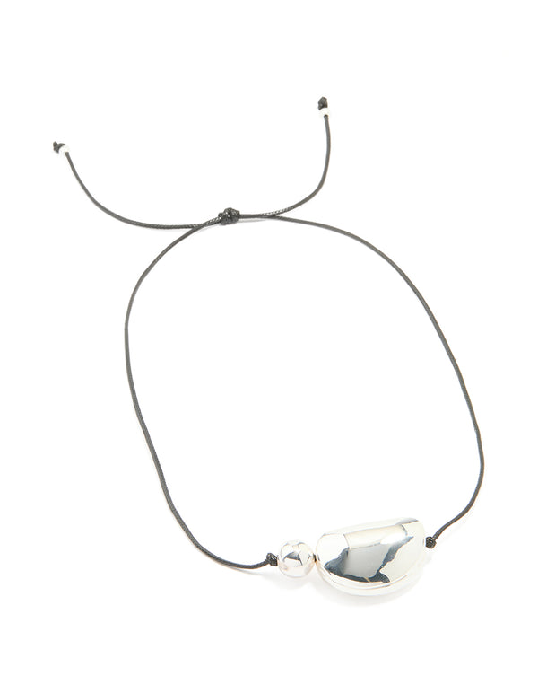 Silver Plated Pebble Cord Large Pendant Necklace