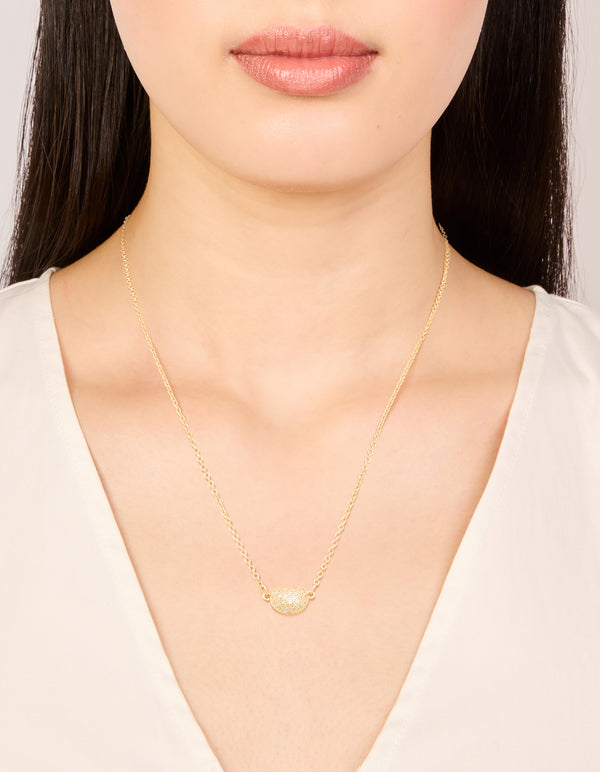 Gold Plated Cubic Zirconia Small Pebble Pendant Necklace