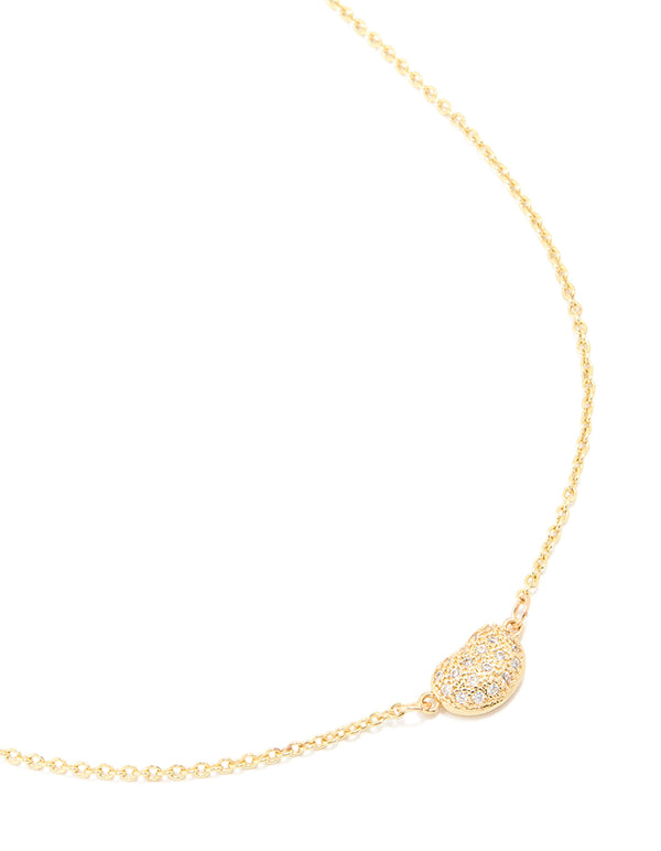 Gold Plated Cubic Zirconia Small Pebble Pendant Necklace