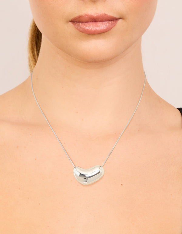 Silver Plated Large Pebble Pendant Necklace