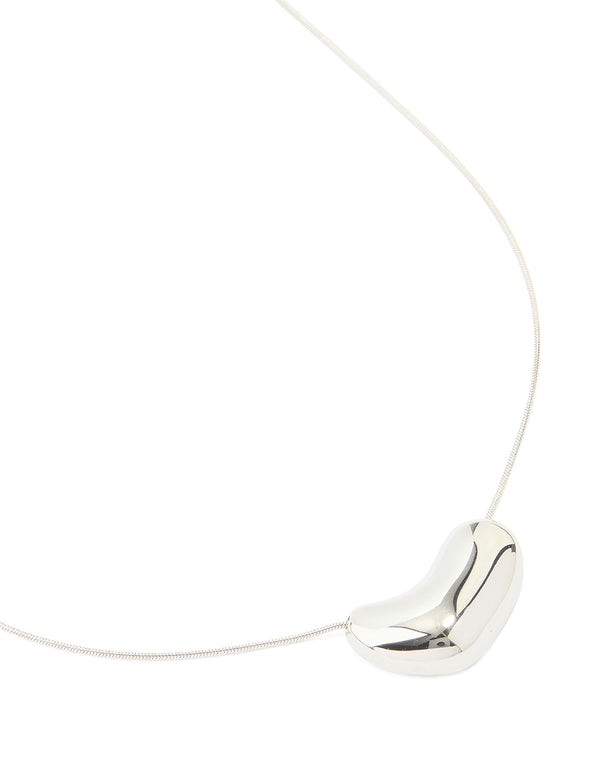 Silver Plated Large Pebble Pendant Necklace
