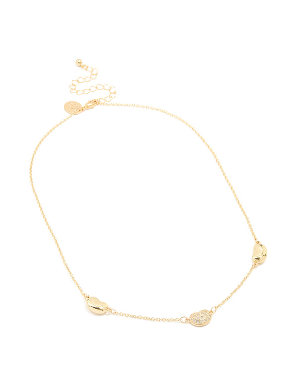 Gold Plated Cubic Zirconia Triple Pebble Pendant Necklace