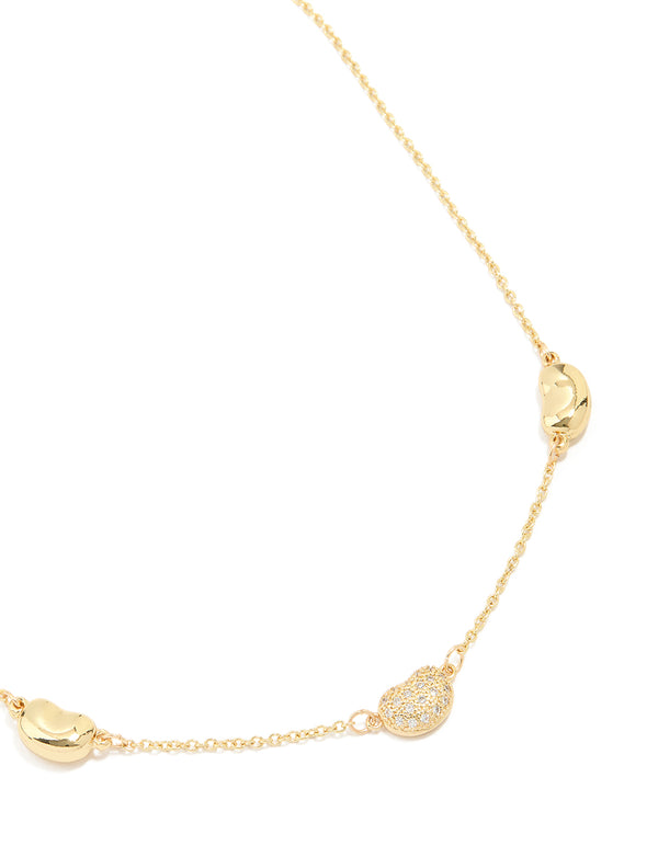Gold Plated Cubic Zirconia Triple Pebble Pendant Necklace