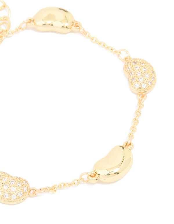 Gold Plated Brass Cubic Zirconia Pebble Charm Bracelet