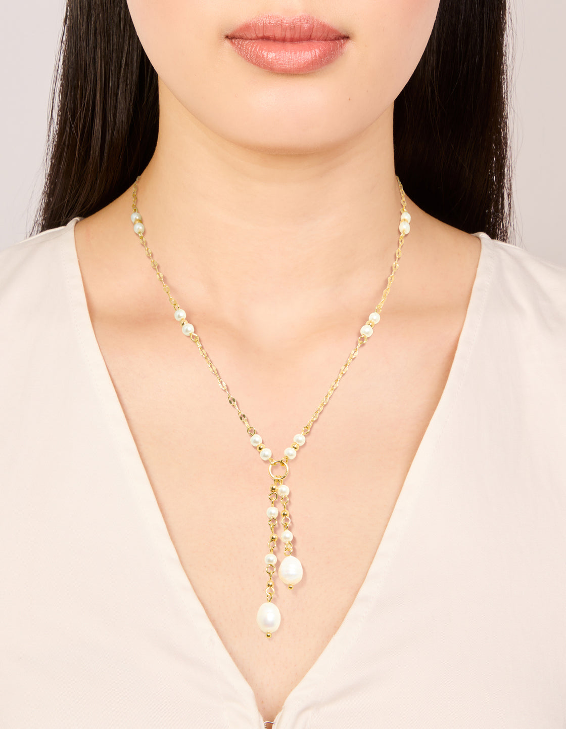 Gold Plated Freshwater Pearl Chain Drop Y-Necklace