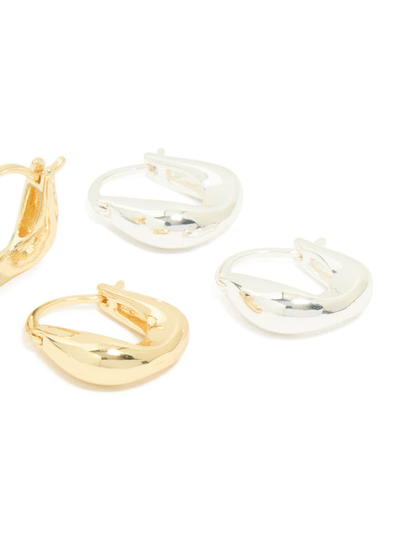 Gold & Silver Plated Brass Curved Huggie Earrings 2-Pack