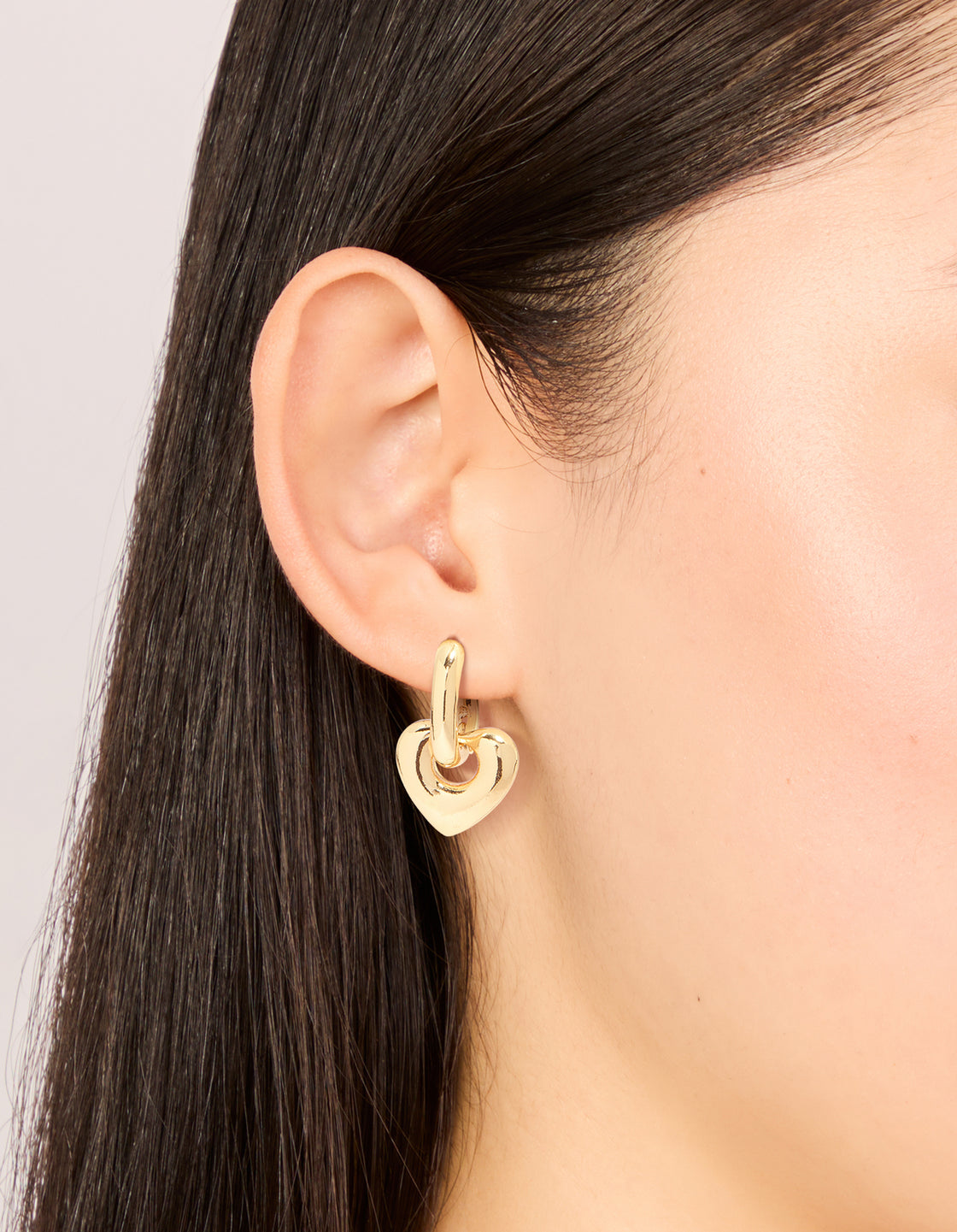 Gold Plated Brass Heart Huggie Drop Earrings