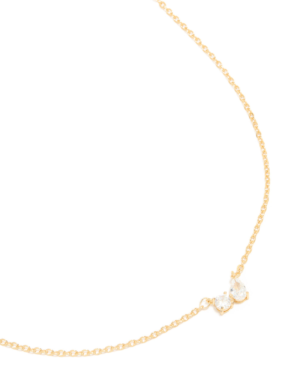 Gold Plated Brass Cubic Zirconia Mini Double Round Pendant Necklace