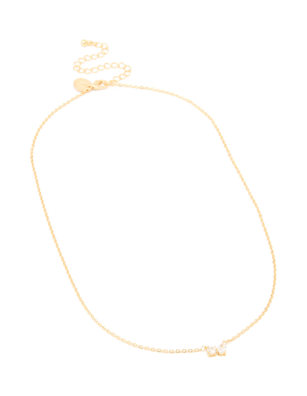 Gold Plated Brass Cubic Zirconia Mini Double Round Pendant Necklace
