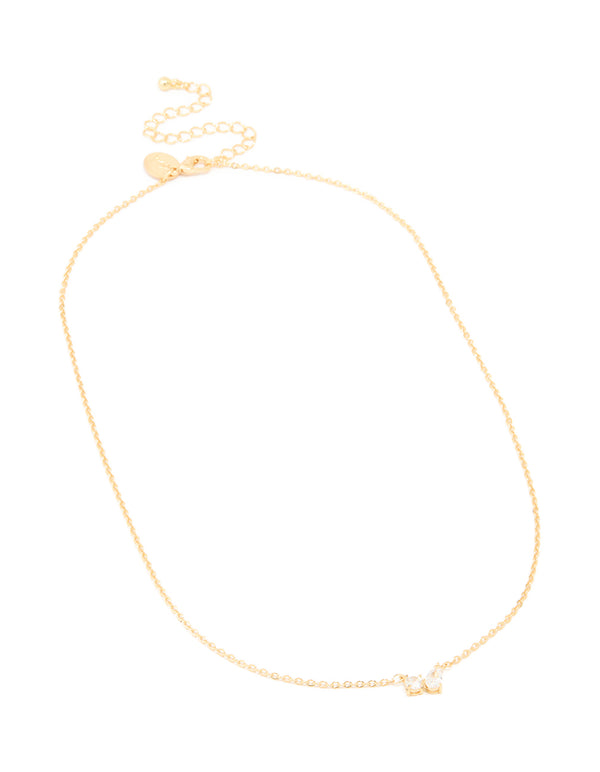 Gold Plated Brass Cubic Zirconia Mini Double Round Pendant Necklace