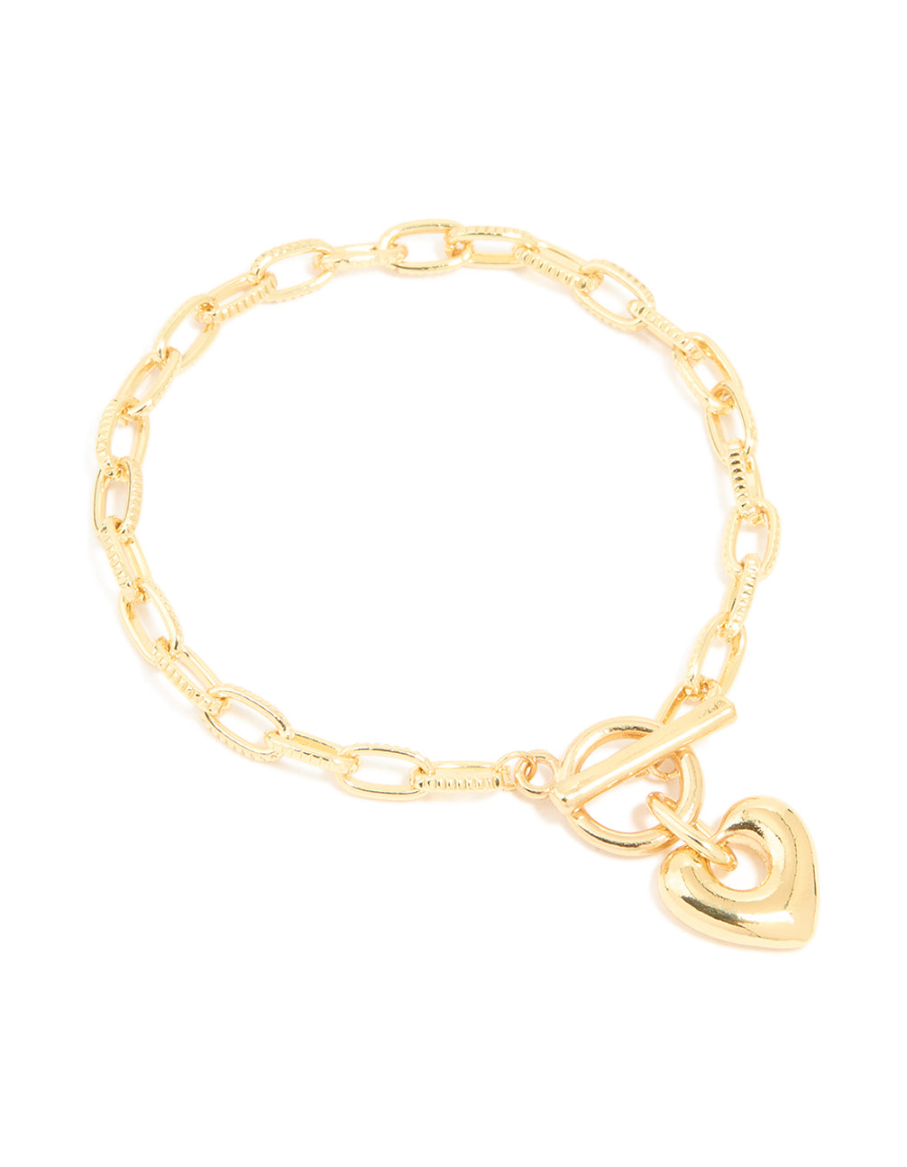 Gold Plated Brass Heart FOB Chain Bracelet