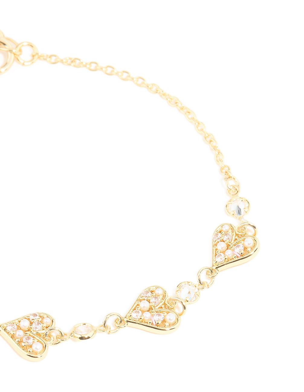 Gold Plated Cubic Zirconia & Pearl Heart Bracelet