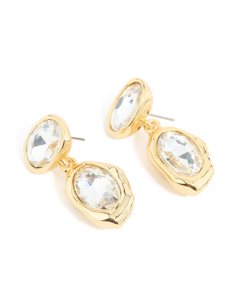 Gold Plated Diamante Teardrop Organic Earrings