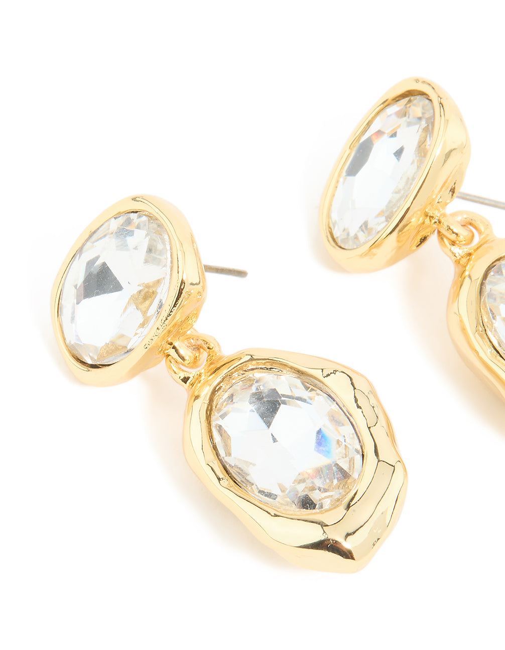 Gold Plated Diamante Teardrop Organic Earrings