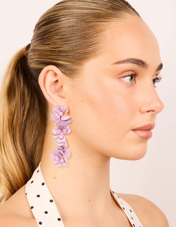 Pink Coated Metal Flower Drop Earrings