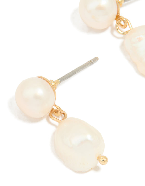 Gold Plated Freshwater Pearl Drop Earrings