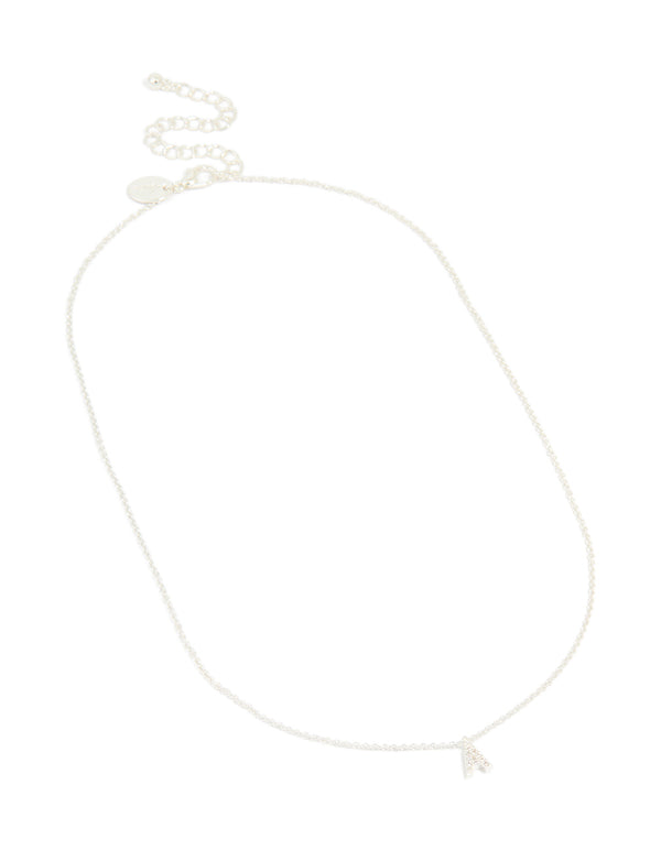 Silver Plated Brass Cubic Zirconia Letter A Necklace