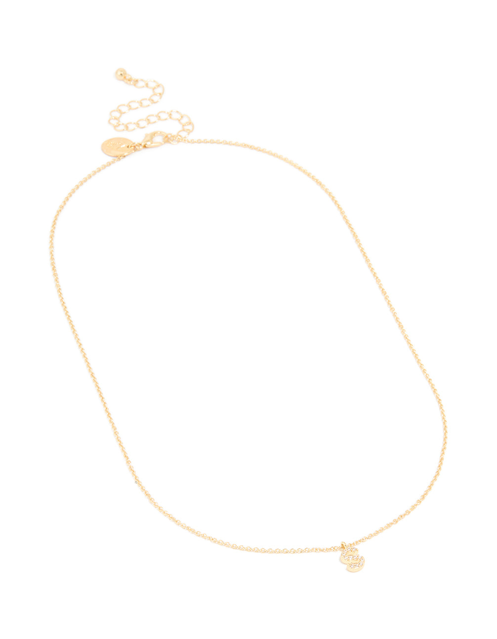 Gold Plated Brass Cubic Zirconia Letter S Necklace