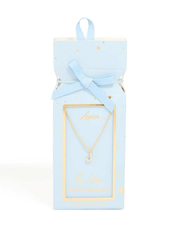 Gold Plated Brass Cubic Zirconia Letter J Necklace