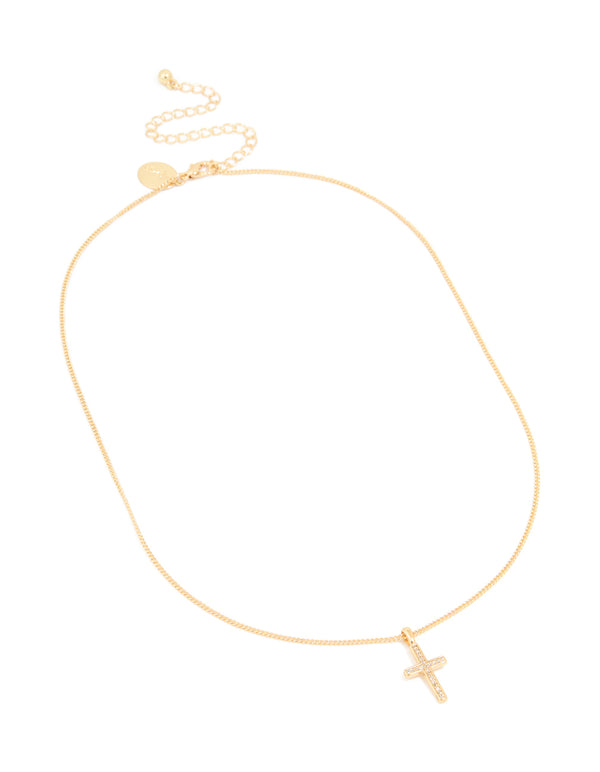 Gold Plated Cubic Zirconia Cross Pendant Necklace