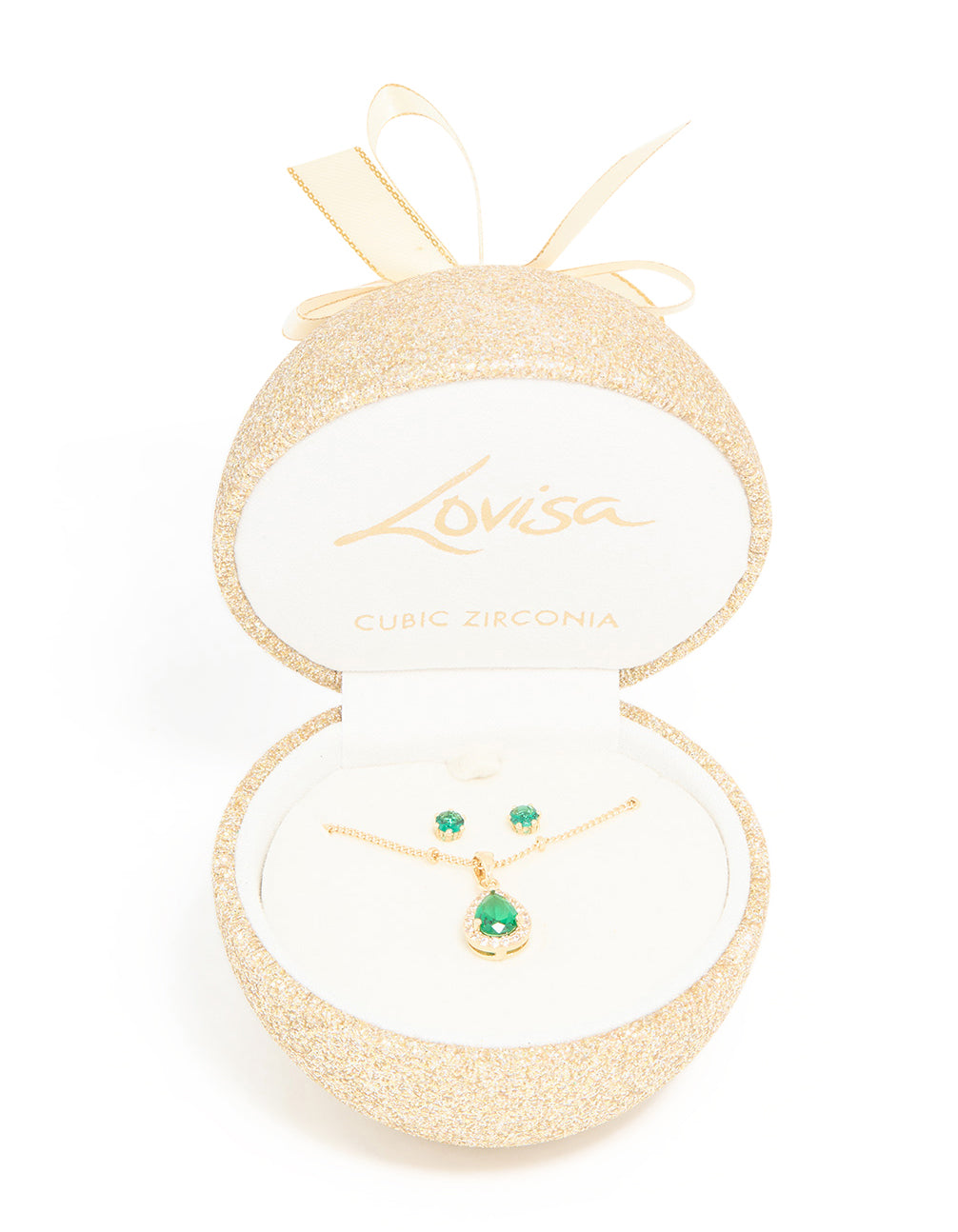 Gold Emerald Cubic Zirconia Necklace & Earrings Set
