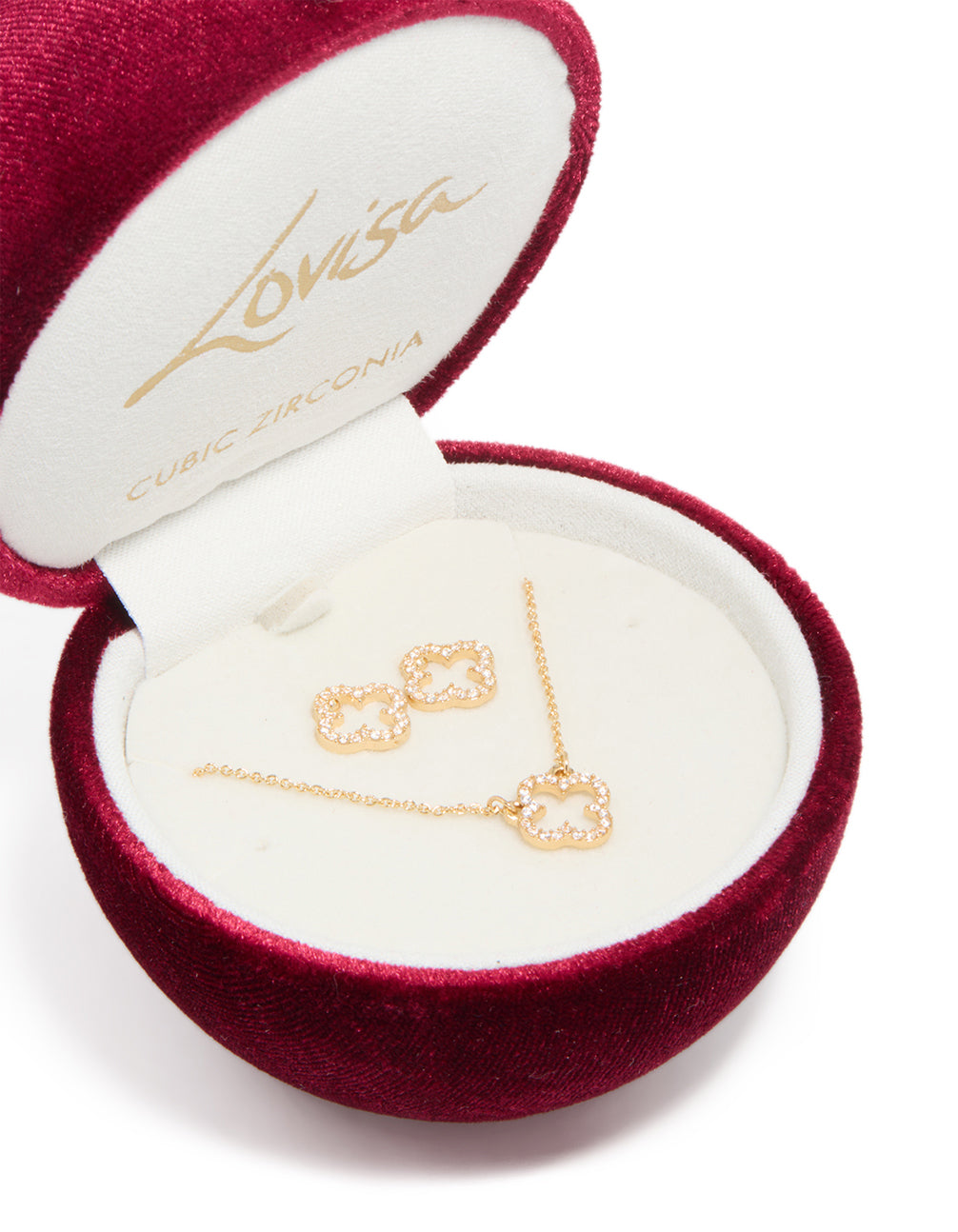 Gold Cubic Zirconia Outline Flower Earring & Necklace Set