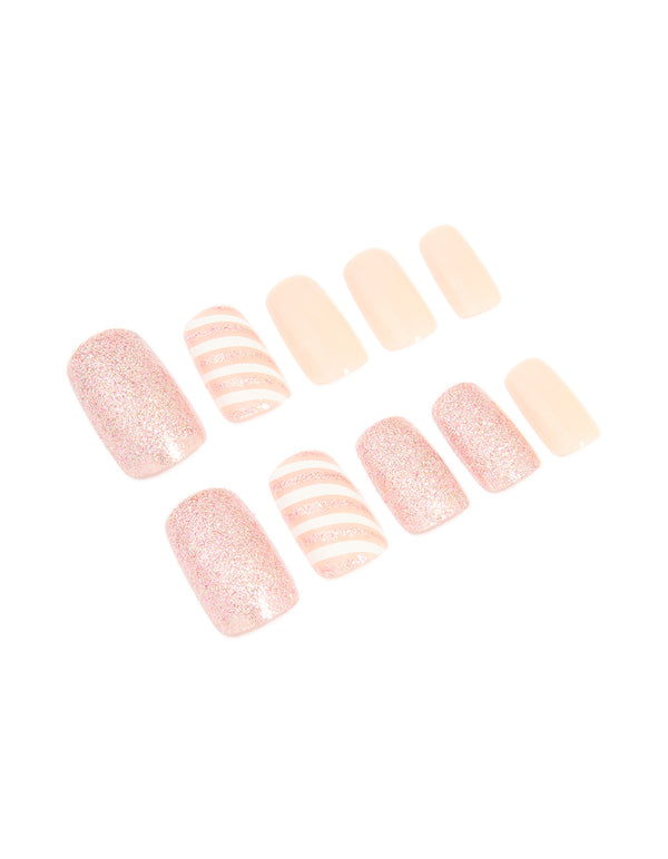 Pink Glitter & Candy Cane Press-On Nail Set